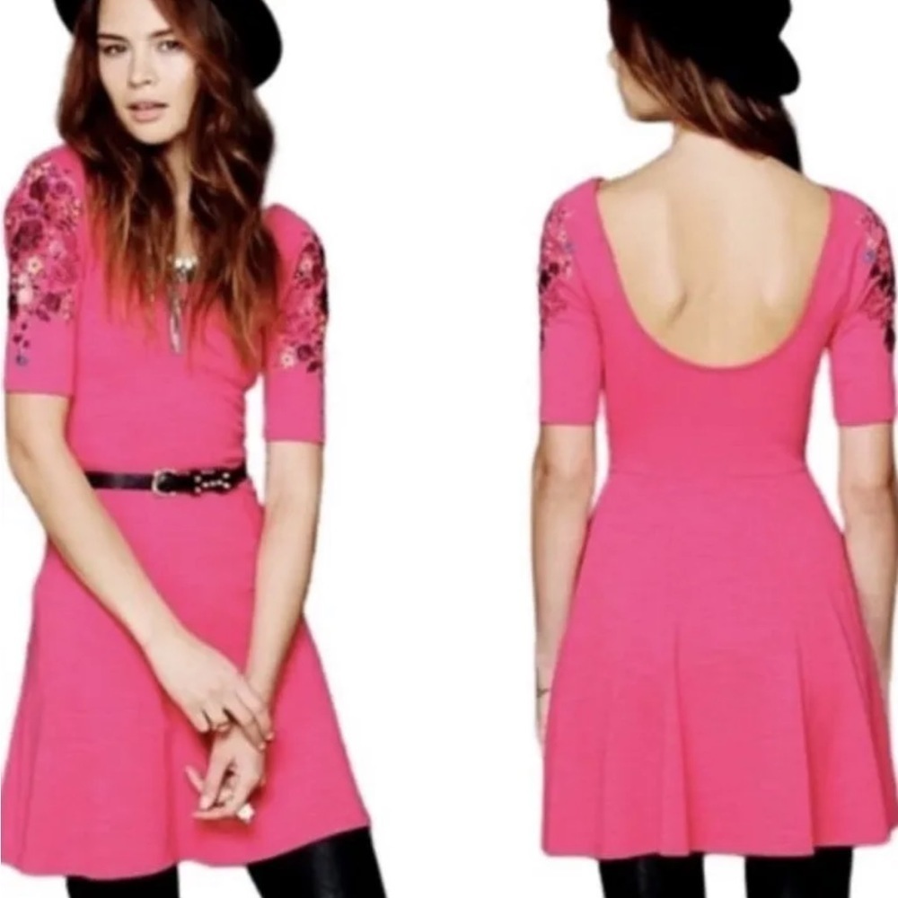 Free People Hot Pink Embroidered Dress XS